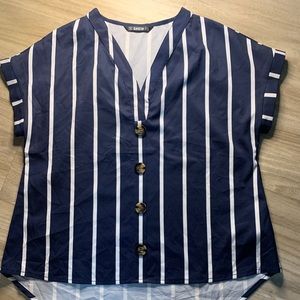 Navy and white Stripe detail blouse